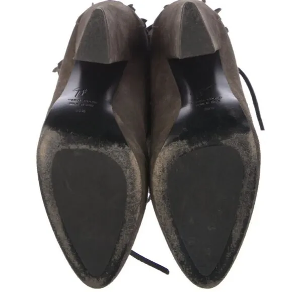 GIUSEPPE ZANOTTI Brown Suede Fringe Trim Lace-Up Platform High Heel Boots 6.5