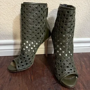 Giuseppe Zanotti Green Heeled Boots with Intricate Cutout Design