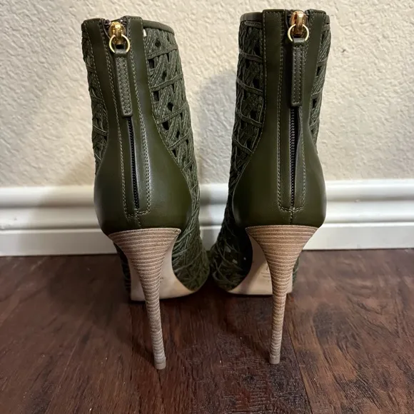 Giuseppe Zanotti Green Heeled Boots with Intricate Cutout Design