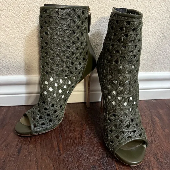 Giuseppe Zanotti Green Heeled Boots with Intricate Cutout Design