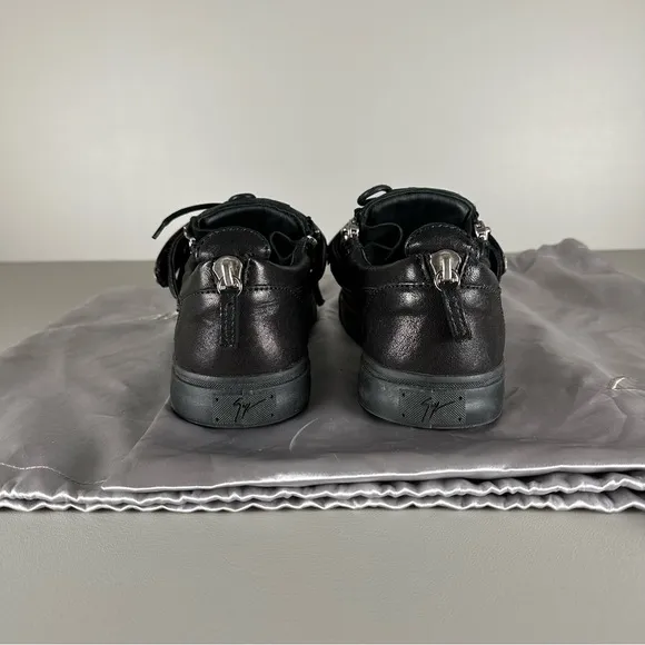 Giuseppe Zanotti Homme Single Clasp Buckle Low Top Black Leather Sneakers