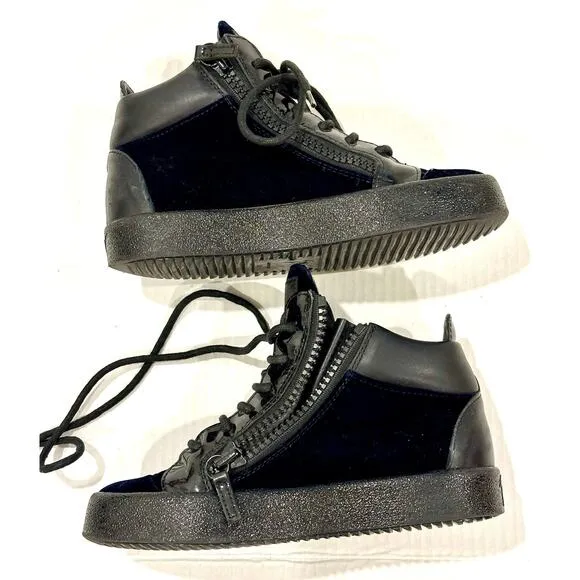 Giuseppe Zanotti Veronica women's Black/Blue velvet high top Sneakers Size 35.5