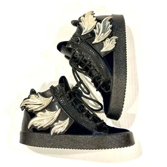 Giuseppe Zanotti Veronica women's Black/Blue velvet high top Sneakers Size 35.5