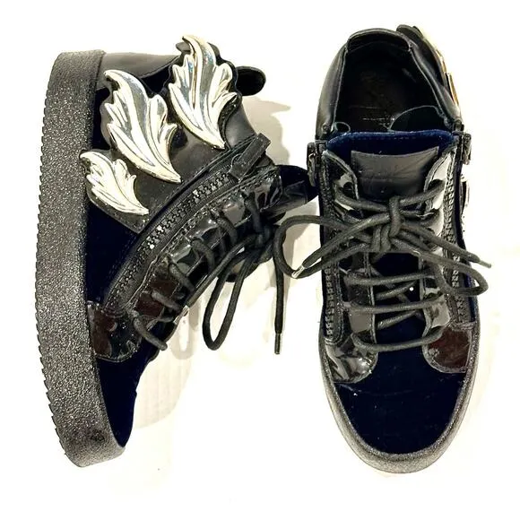 Giuseppe Zanotti Veronica women's Black/Blue velvet high top Sneakers Size 35.5
