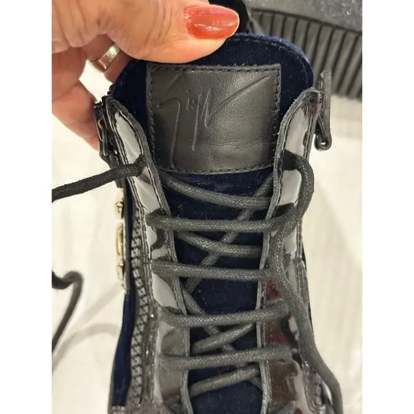 Giuseppe Zanotti Veronica women's Black/Blue velvet high top Sneakers Size 35.5