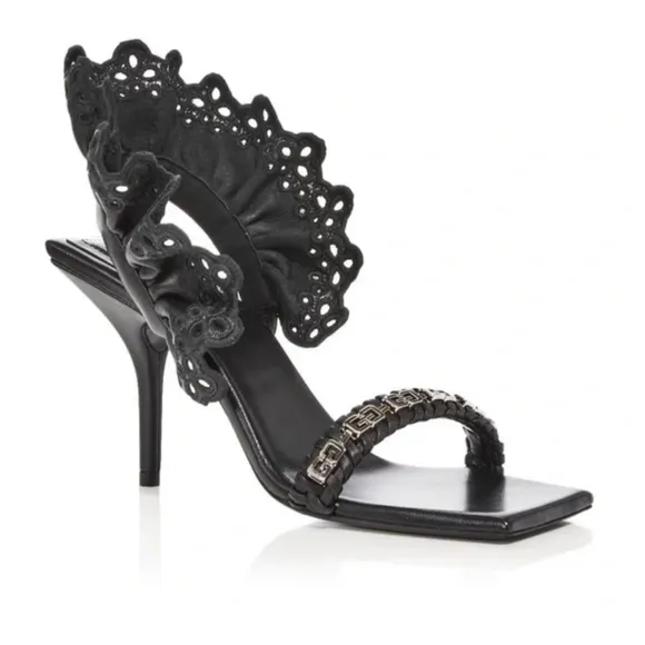 Givenchy- G Woven Lambskin Chain Ruffle Sandals 38.5