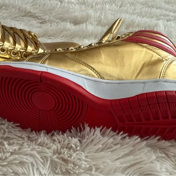 Gold High-Top MAGA Sneakers with American Flag Detail NWOT