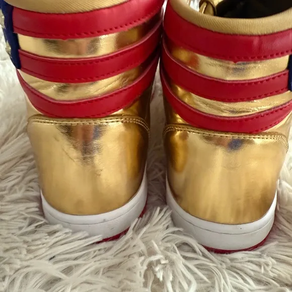 Gold High-Top MAGA Sneakers with American Flag Detail NWOT