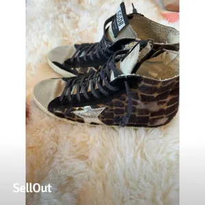 Golden Goose Women's Francy High-Top Sneakers Leopard Camo Brown Size 39