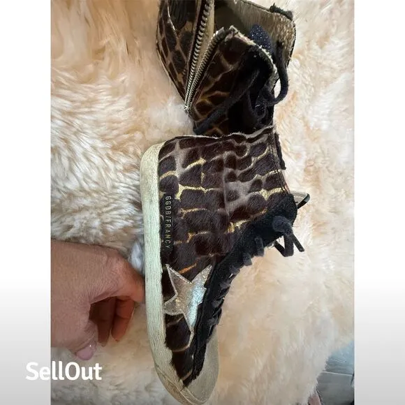 Golden Goose Women's Francy High-Top Sneakers Leopard Camo Brown Size 39