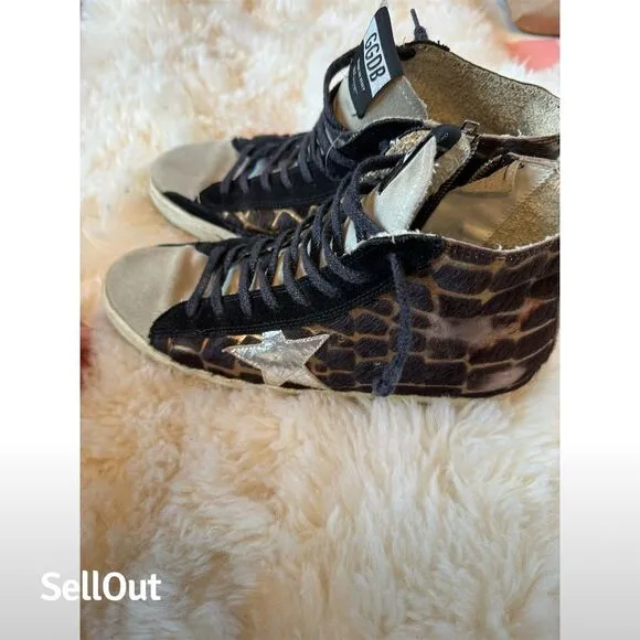 Golden Goose Women's Francy High-Top Sneakers Leopard Camo Brown Size 39