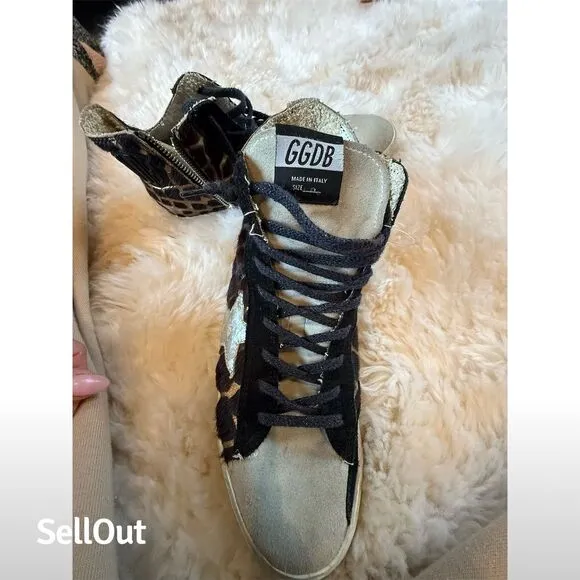 Golden Goose Women's Francy High-Top Sneakers Leopard Camo Brown Size 39