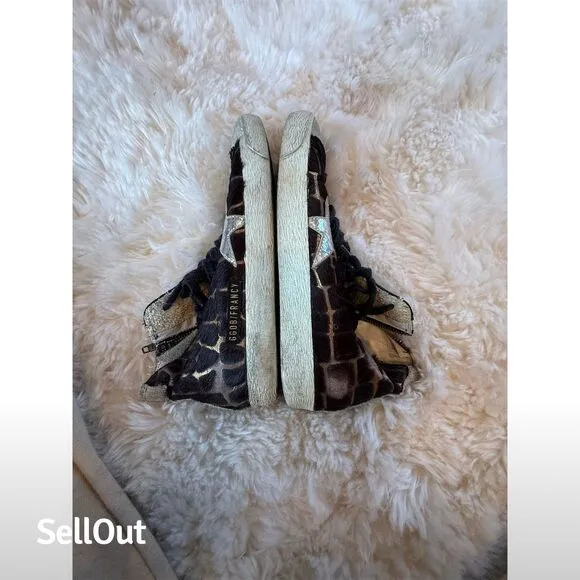 Golden Goose Women's Francy High-Top Sneakers Leopard Camo Brown Size 39