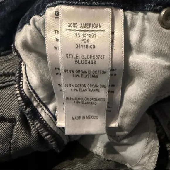 Good American Good Legs Crop Jeans Mid Rise Skinny Leg Distressed Raw Hem Sz 2