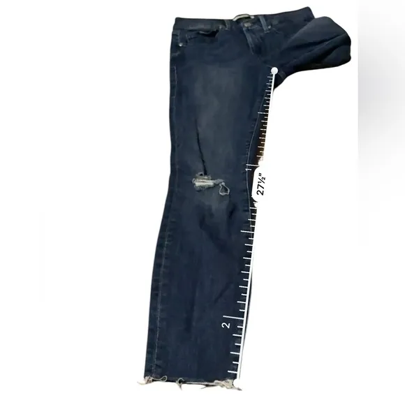 Good American Good Legs Crop Jeans Mid Rise Skinny Leg Distressed Raw Hem Sz 2
