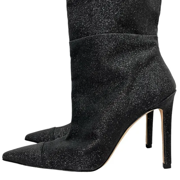 Good American NEW Slouch Over the Knee Black Glitter Stiletto Heel Boots 7