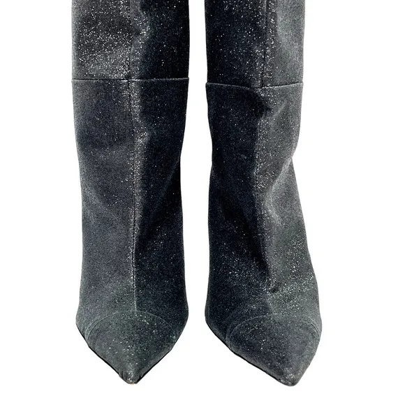 Good American NEW Slouch Over the Knee Black Glitter Stiletto Heel Boots 7