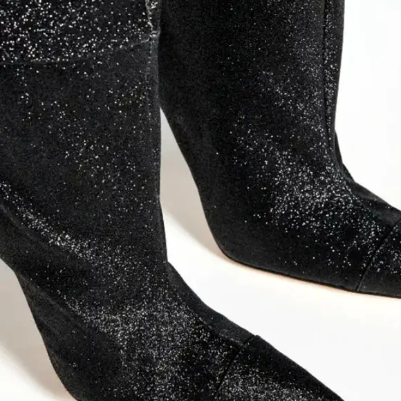 Good American NEW Slouch Over the Knee Black Glitter Stiletto Heel Boots 7