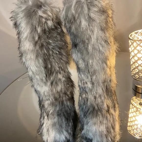 Grey Custom Faux Fur Knee Boots