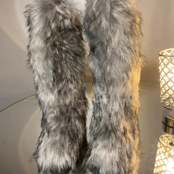 Grey Custom Faux Fur Knee Boots