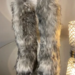 Grey Custom Faux Fur Knee Boots