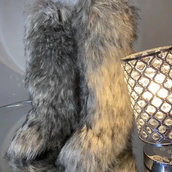Grey Custom Faux Fur Knee Boots