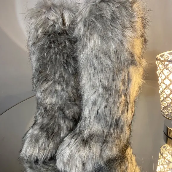Grey Custom Faux Fur Knee Boots