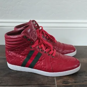 Gucci Red High-Top Sneakers Guccisima Size Eu 42 Us 9.5