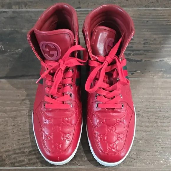 Gucci Red High-Top Sneakers Guccisima Size Eu 42 Us 9.5