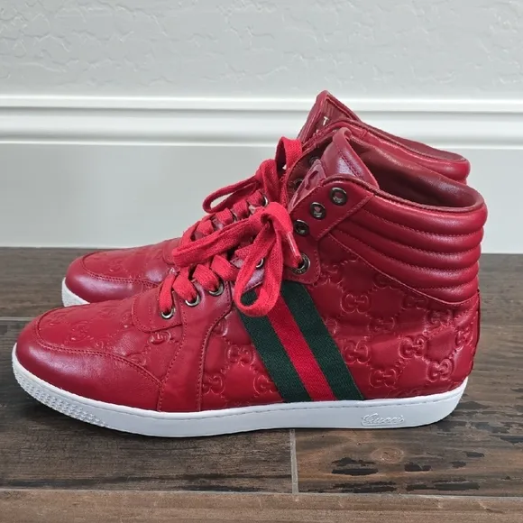 Gucci Red High-Top Sneakers Guccisima Size Eu 42 Us 9.5