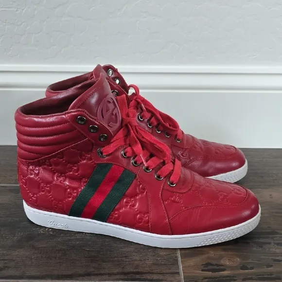 Gucci Red High-Top Sneakers Guccisima Size Eu 42 Us 9.5
