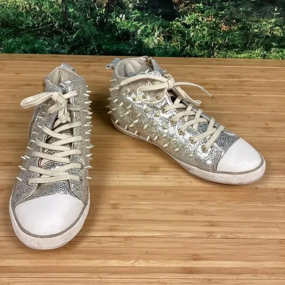 GUESS Metallic Gold Spike Studded Sneakers 38