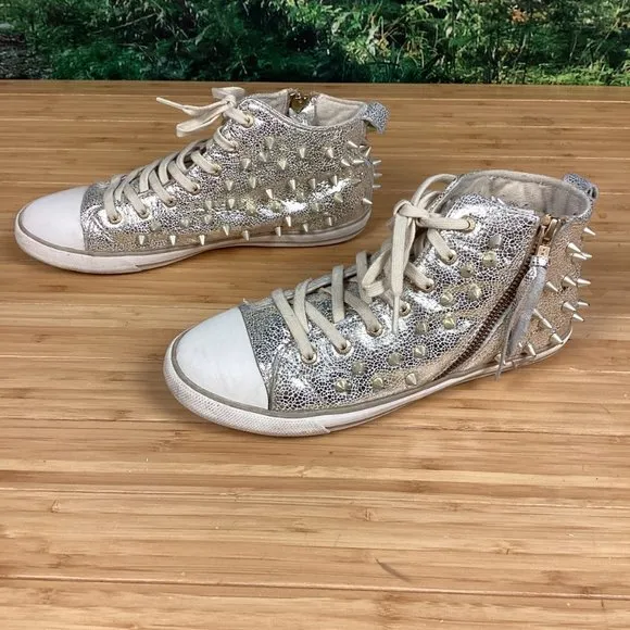 GUESS Metallic Gold Spike Studded Sneakers 38