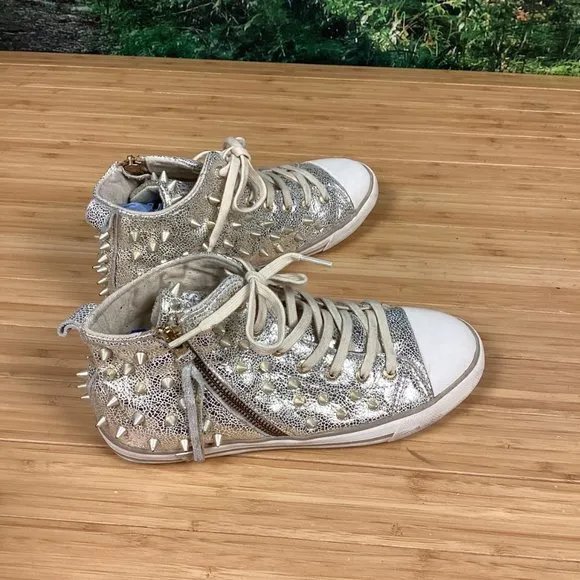 GUESS Metallic Gold Spike Studded Sneakers 38
