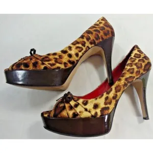 Guess Platform High Heel Animal Print Shoes Open Peep Toe Womens  Size 9.5