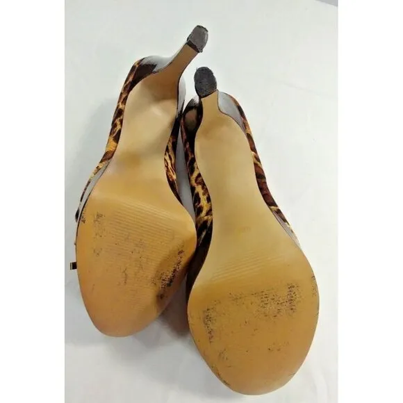 Guess Platform High Heel Animal Print Shoes Open Peep Toe Womens  Size 9.5