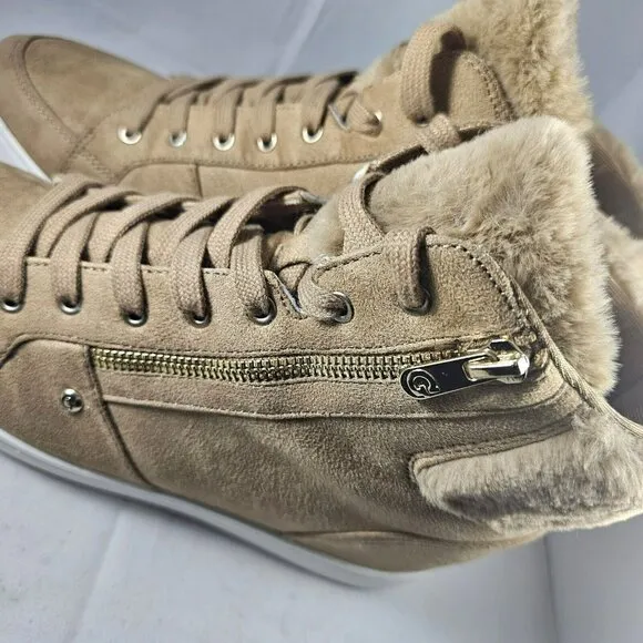 Guess Women's Sybela Laceup Beige Suede Leather Wedge Ankle High Top Size 11