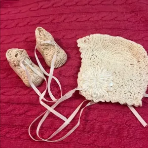 Handmade baby bonnet and shoes