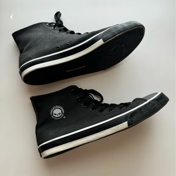 Harley-Davidson Mens Baxter Sneakers Shoes Black White Suede High Top 11.5