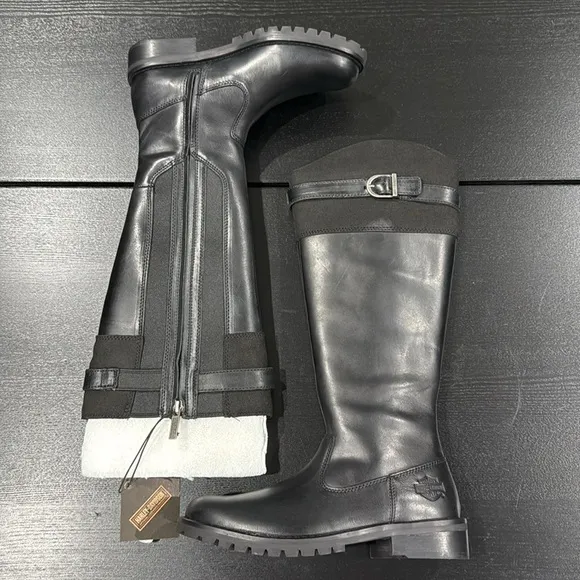 Harley-Davidson Women's Bradner Zip-Up 16&quot; Black Motorcycle Boots - 6.5