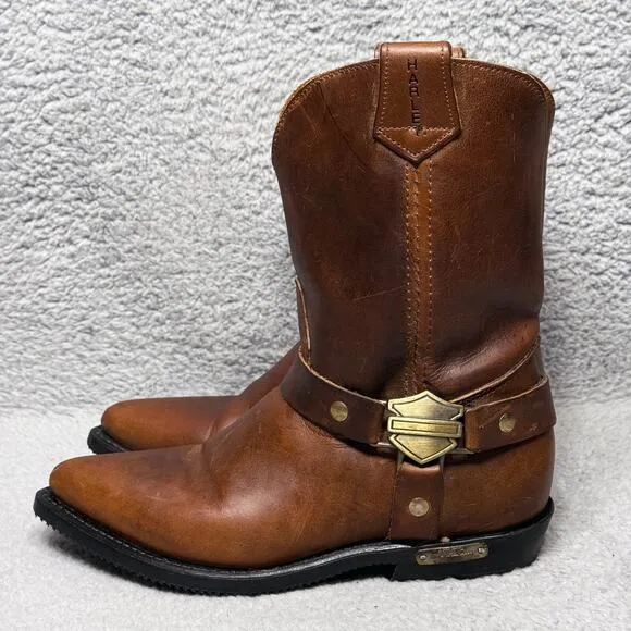 Harley Davidson Womens Size 7.5 Cowboy Boots Brown Leather Vintage