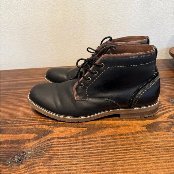 HAWKER RYE Chukka Boots Men Sz 10 Leather Black Classic Ankle Shoes Preppy