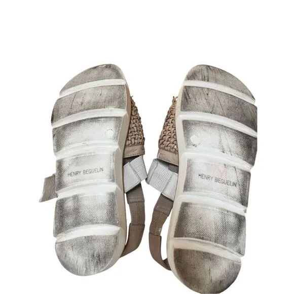 Henry Beguelin White Platform Sandals Tan Woven Leather Slingback Women’s 8 US