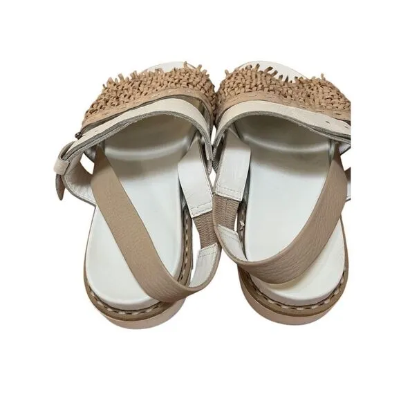 Henry Beguelin White Platform Sandals Tan Woven Leather Slingback Women’s 8 US