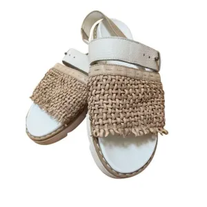 Henry Beguelin White Platform Sandals Tan Woven Leather Slingback Women’s 8 US