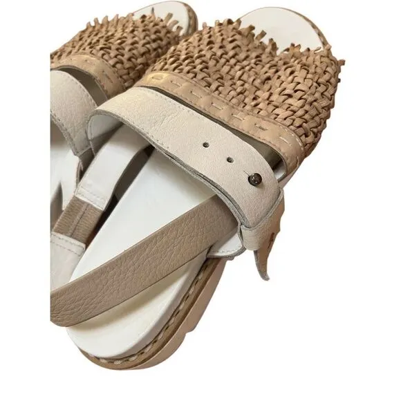 Henry Beguelin White Platform Sandals Tan Woven Leather Slingback Women’s 8 US