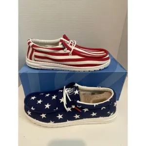 Hey Dude Wally Patriotic American Flag Men's Shoes Size 10 Casual Slip On