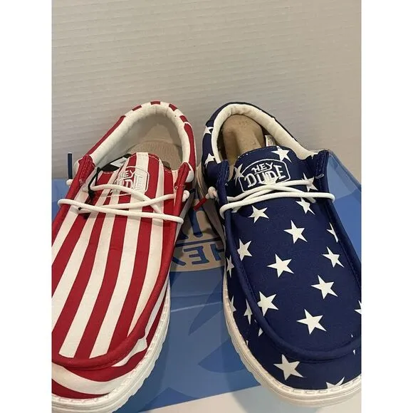 Hey Dude Wally Patriotic American Flag Men's Shoes Size 10 Casual Slip On