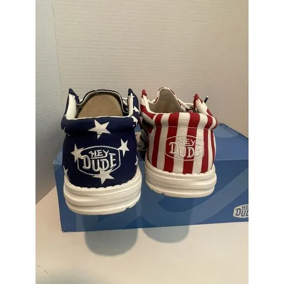 Hey Dude Wally Patriotic American Flag Men's Shoes Size 10 Casual Slip On
