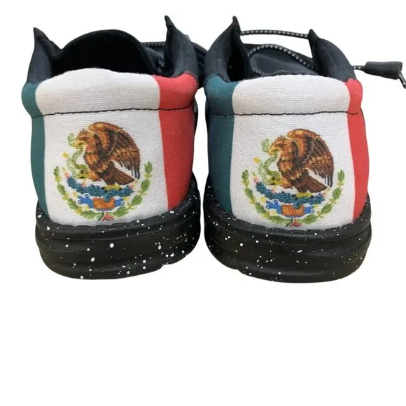 Hey Dude Wally Vida Mens 9 Shoes Mexico Flag Slip On Comfort Sneakers NEW Black